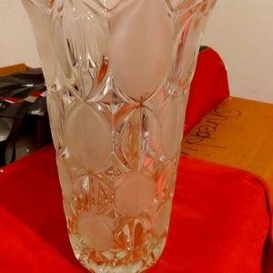 crystal flowers vase Bohemian Czech silk glass colour clear glass 9.75'' inches.